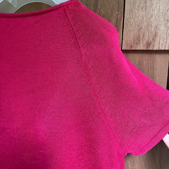 JONES NEW YORK Glitter Viscose Red Knitted Top Round Neck Raglan Short Sleeve XL - Picture 7 of 9